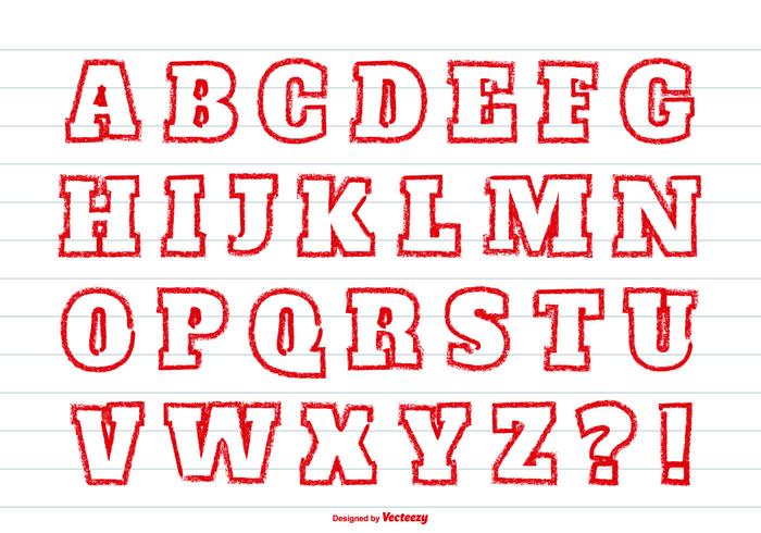 Rote Kreide Stil Alphabet gesetzt vektor