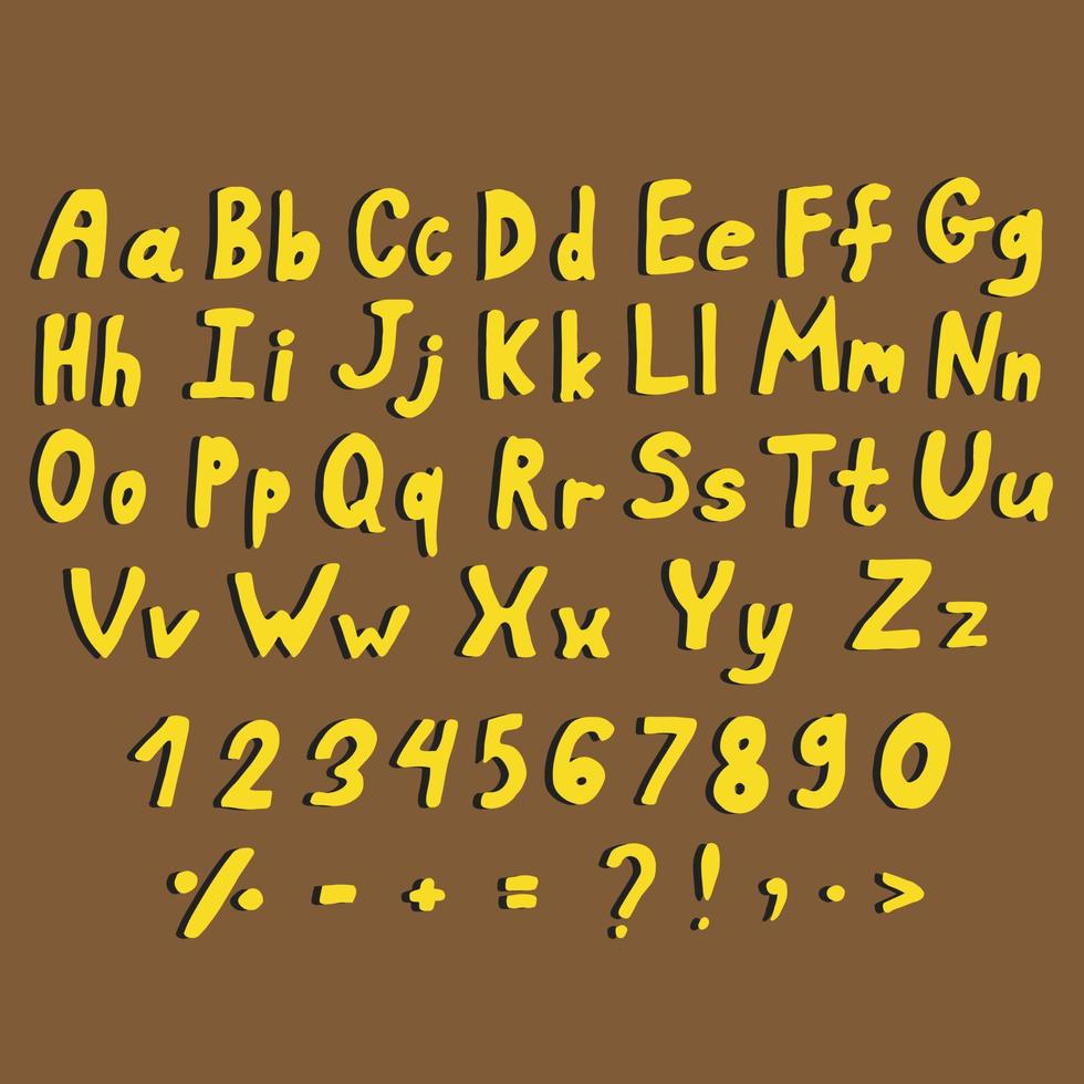 gelbes englisches alphabet auf braunem hintergrund. Vektorbild. vektor