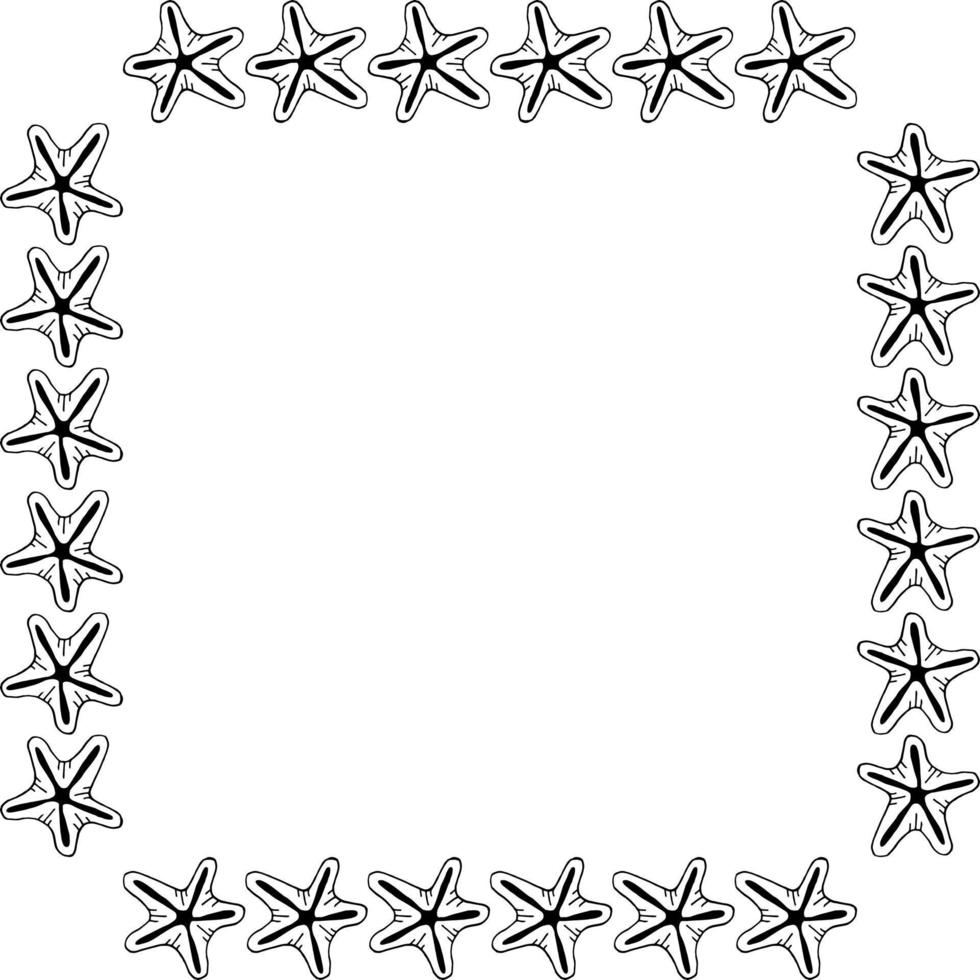 quadratischer Rahmen mit Seesternen auf weißem Hintergrund. Vektorbild. vektor