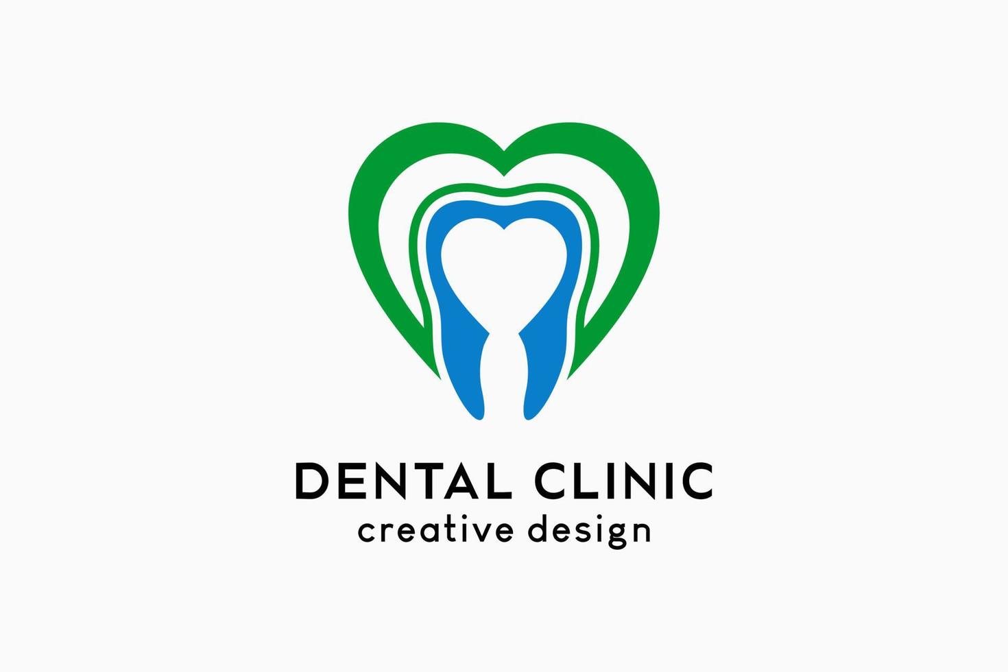 dental klinik logotyp design med kreativ begrepp, dental ikon kombinerad med hjärta ikon vektor