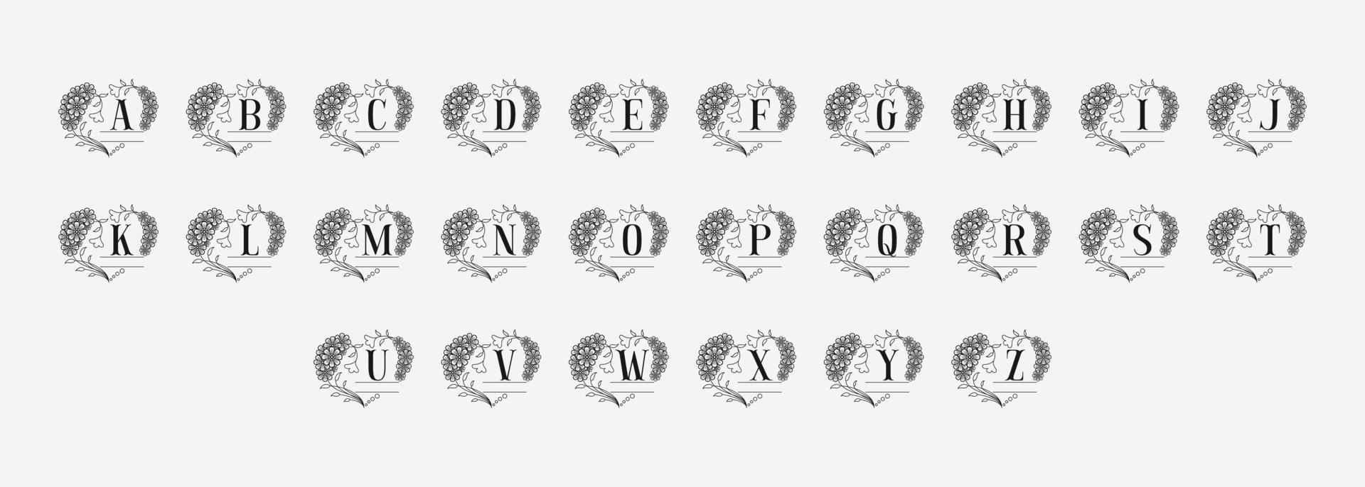 Blumenverzierte Buchstaben. dekoration eleganter alphabetbuchstabe-vektorillustrationssatz. vektor