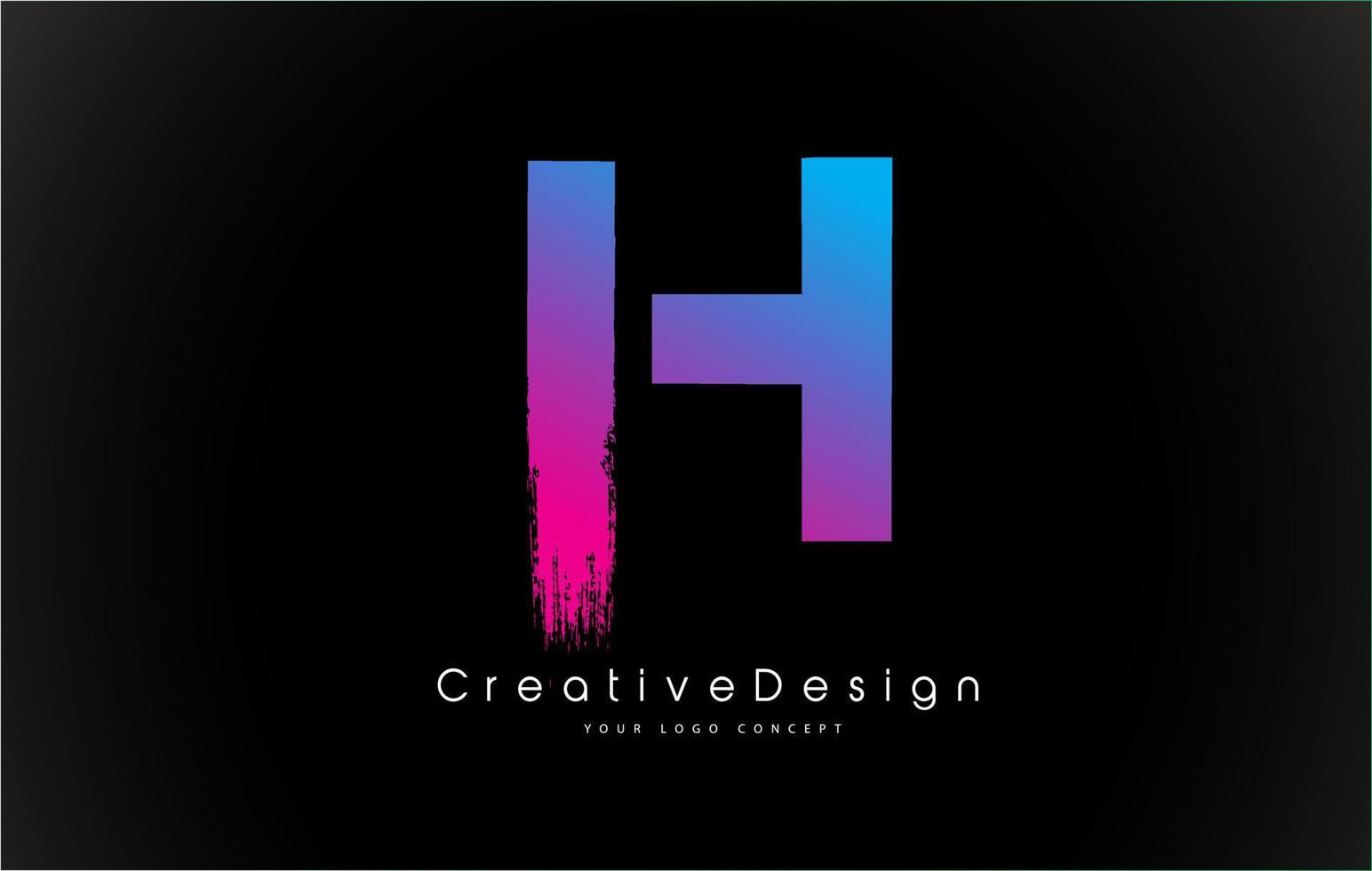 h-Brief-Logo-Design mit kreativem rosa violettem Pinselstrich. vektor