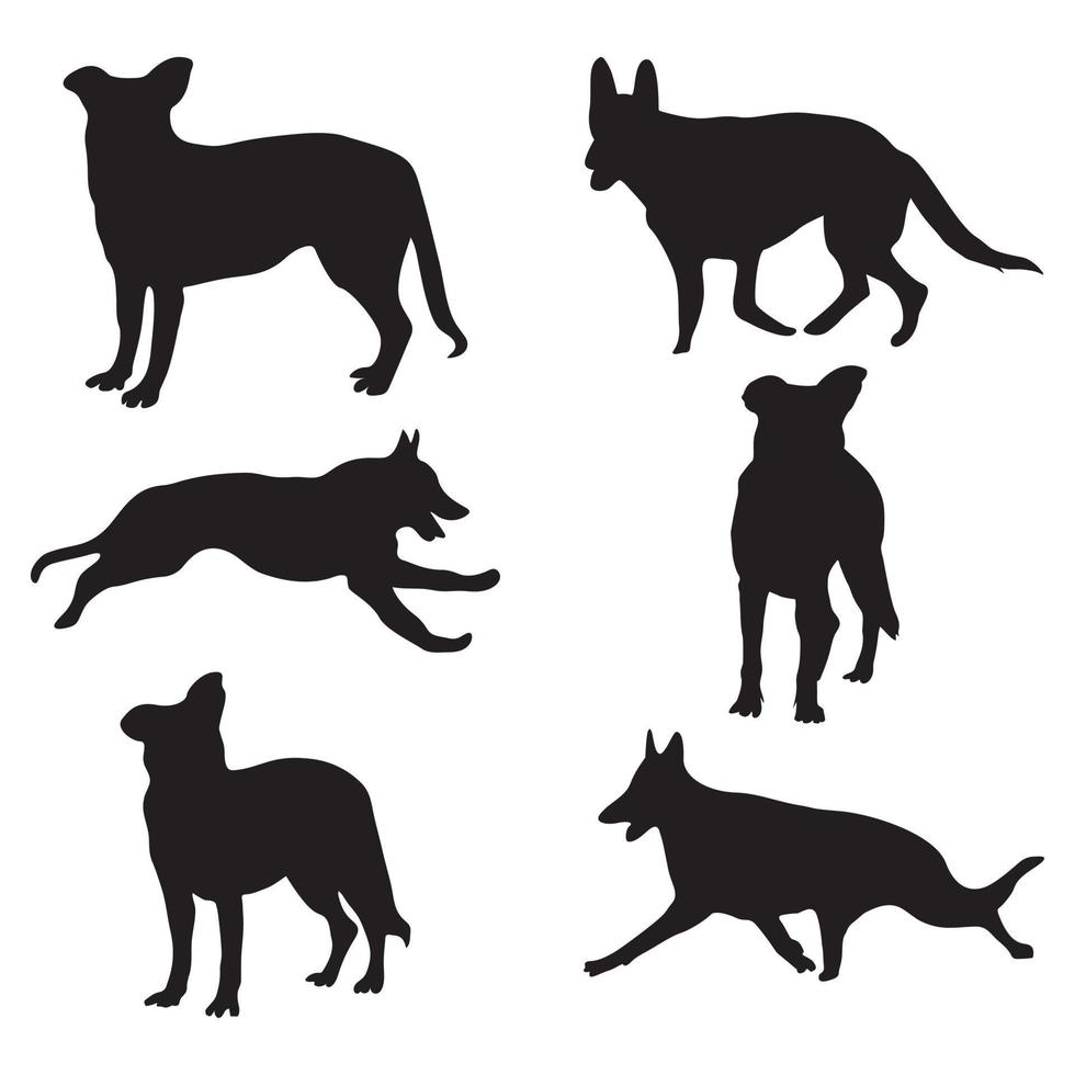 tysk herde hund silhuetter vektor illustration annorlunda poser på vit bakgrund.