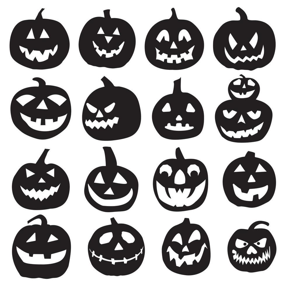 halloween pumpa silhuett samling, element för halloween dekorationer. uppsättning av pumpor. samling av pumpa ansikten för halloween. vektor