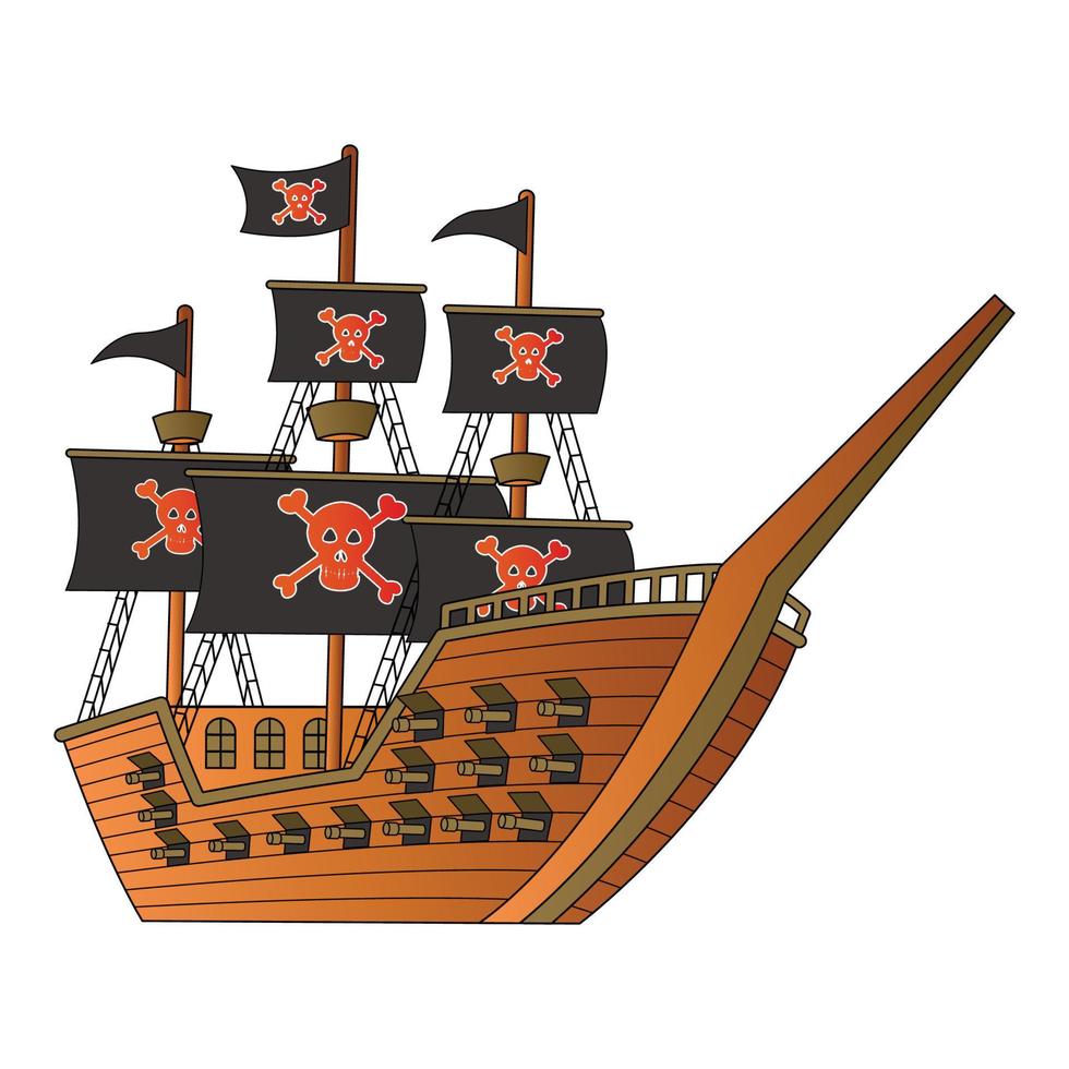 süß von Piratenschiff auf Cartoon-Version vektor