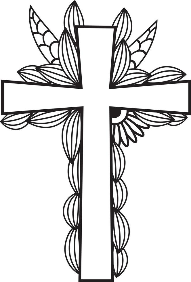 Jesuskreuz im Blumenmuster, katholisches christliches Kreuz vektor