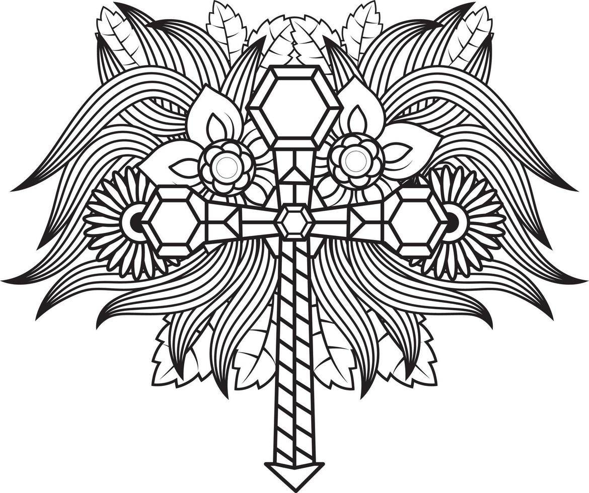Jesus korsa i blommig design, katolik kristen korsa vektor
