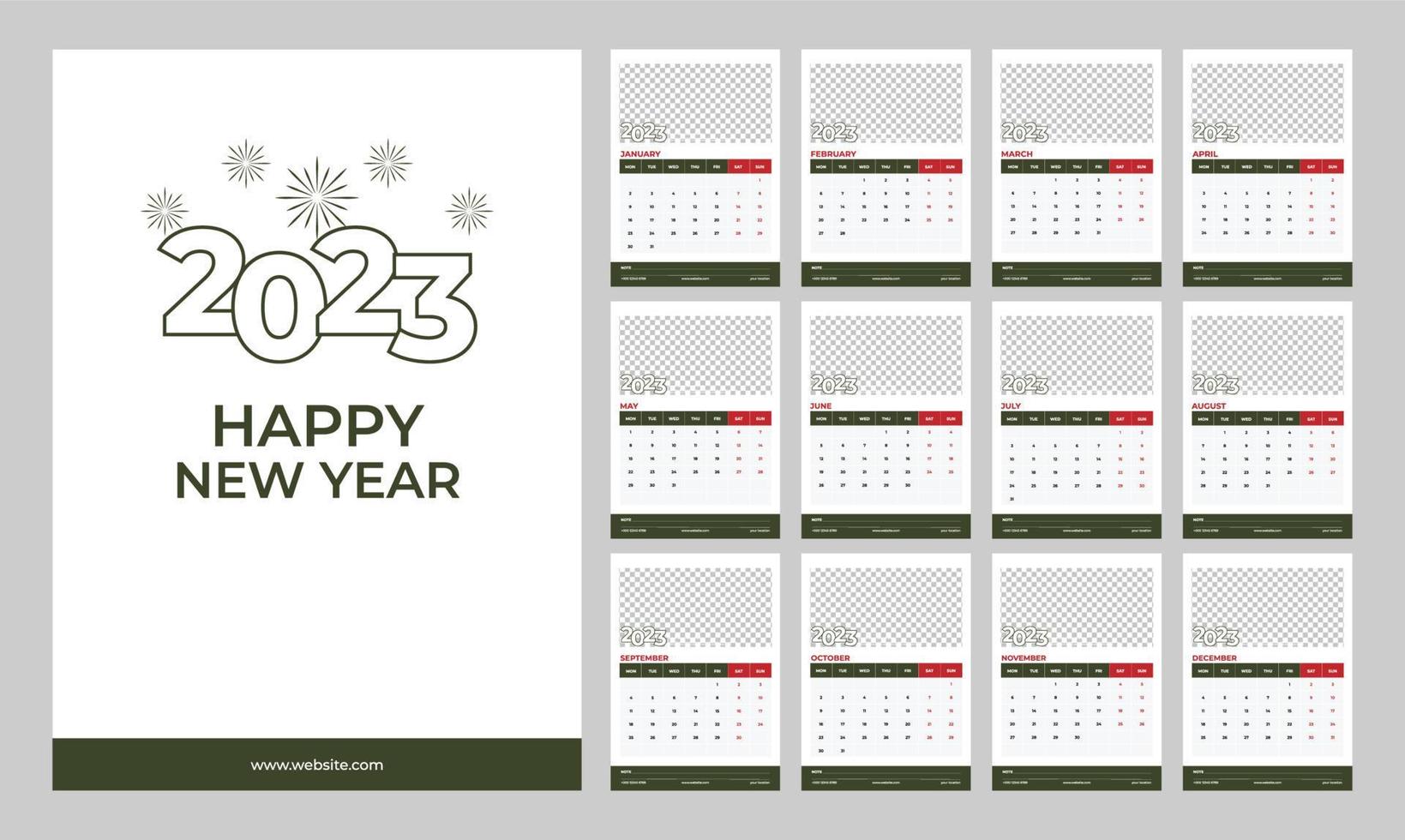 2023 år Allt månad vektor enkel layout skrivbord kalender