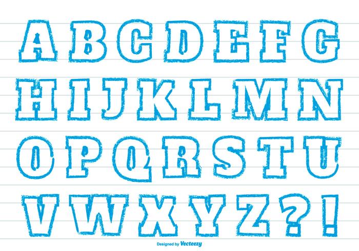 Blaue Kreide Stil Alphabet gesetzt vektor