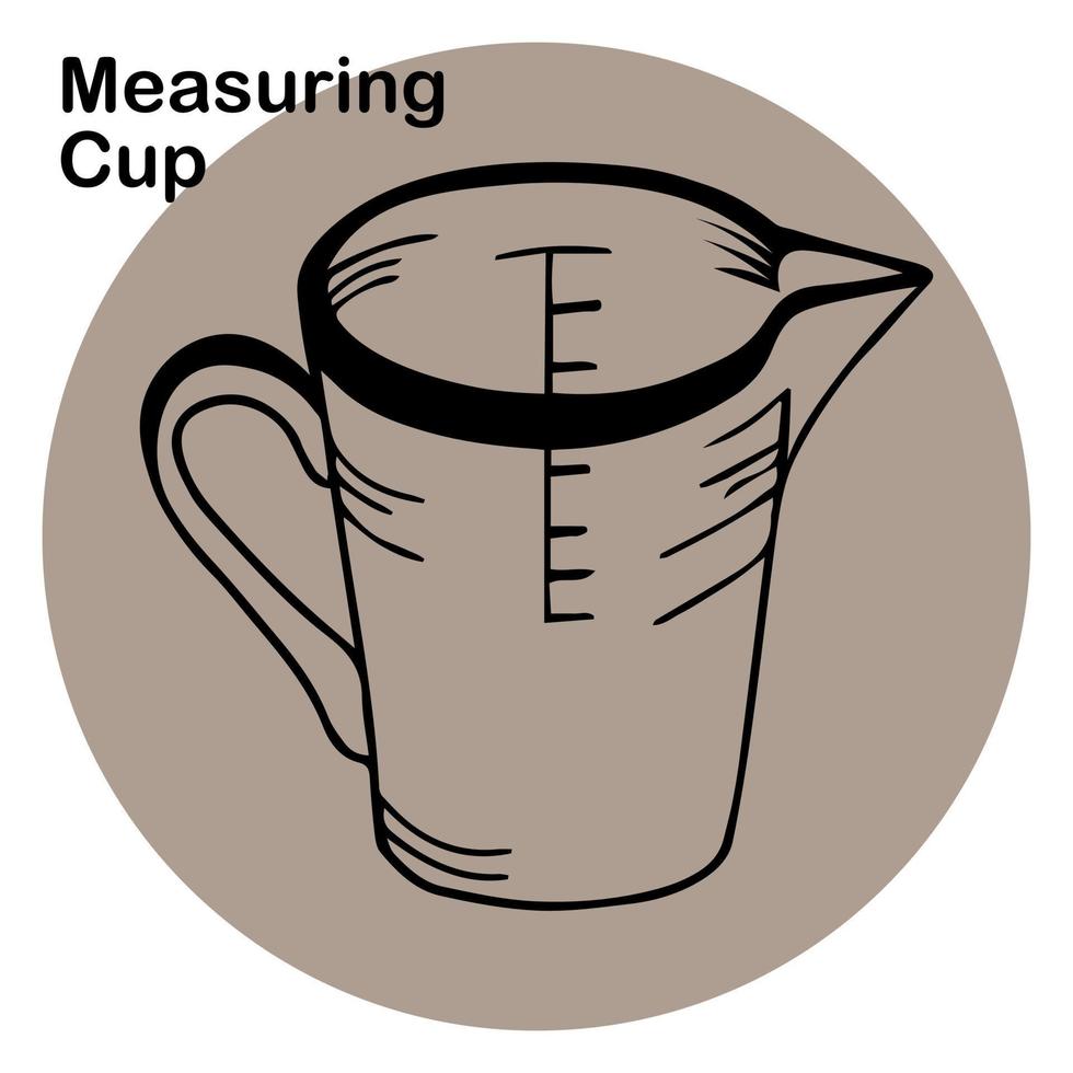 enda element är mätning kopp, kanna med skala. klotter stil. kök Tillbehör, för mätning Produkter, för matlagning, kemisk experiment på skola och i laboratorium. vektor