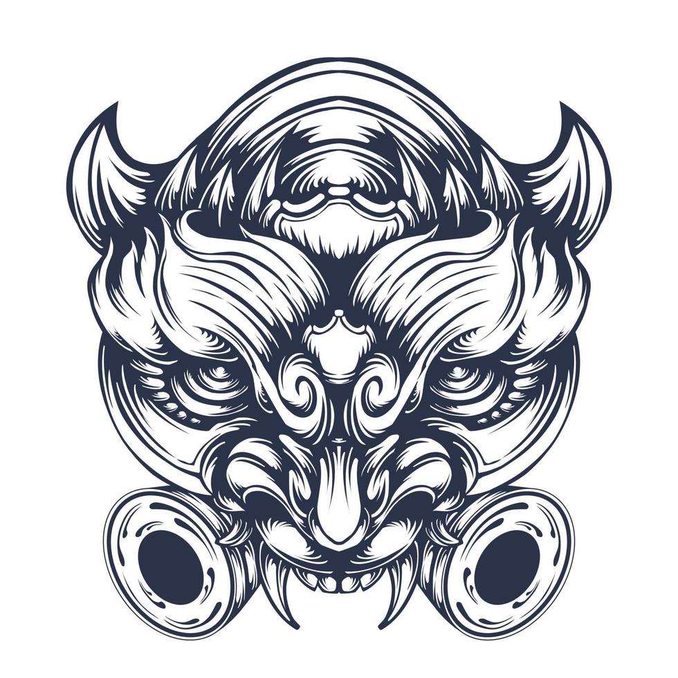 Oni-Masken-Tattoo-Design auf weißem Hintergrund vektor