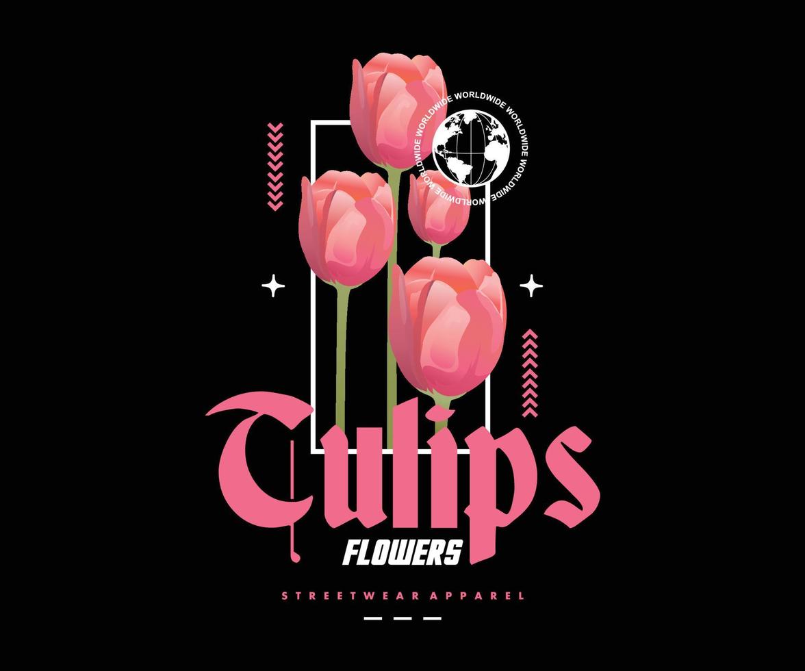 Ästhetische Illustration von Tulpenblumen-T-Shirt-Design, Vektorgrafik, typografischem Poster oder T-Shirts Streetwear und urbanem Stil vektor