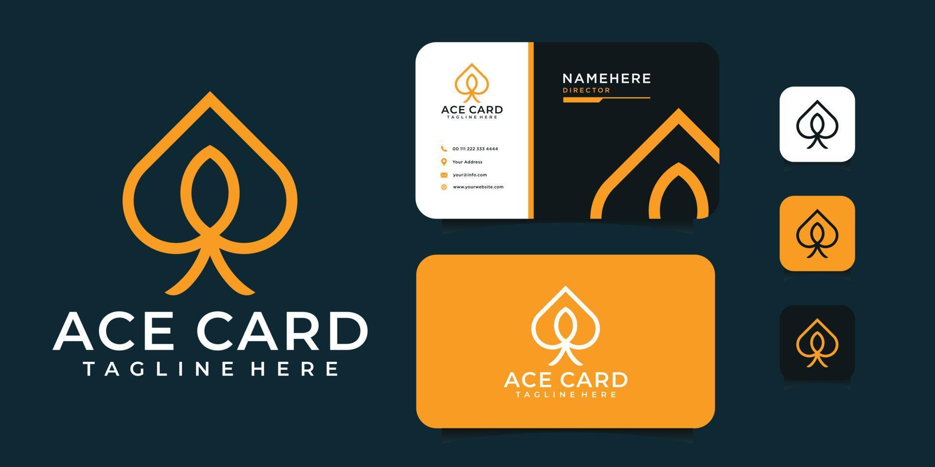 minimalistisches Ace-Logo und Visitenkarten-Vektor-Design-Vorlage. Logo kann für Symbol, Marke, Identität, Symbol und Unternehmen verwendet werden vektor