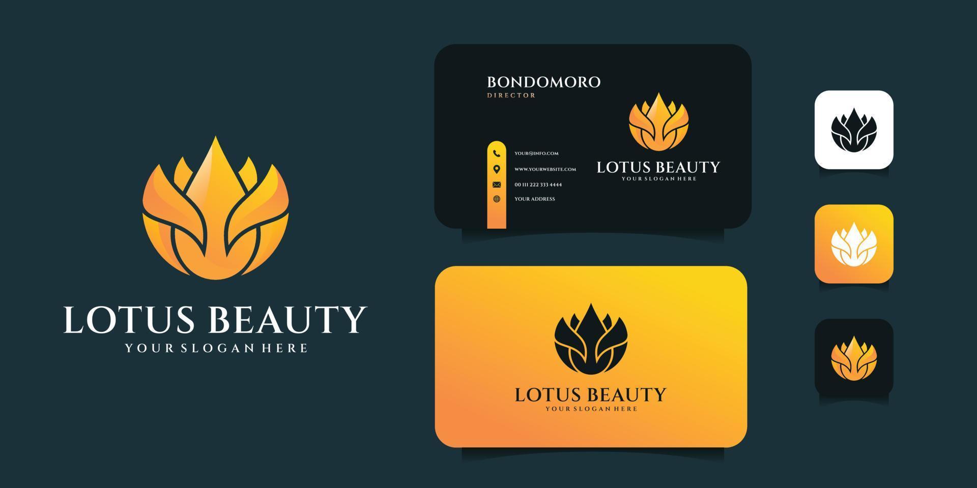 weiblicher Lotus-Logovektor mit Farbverlauf und Visitenkartenvorlage vektor