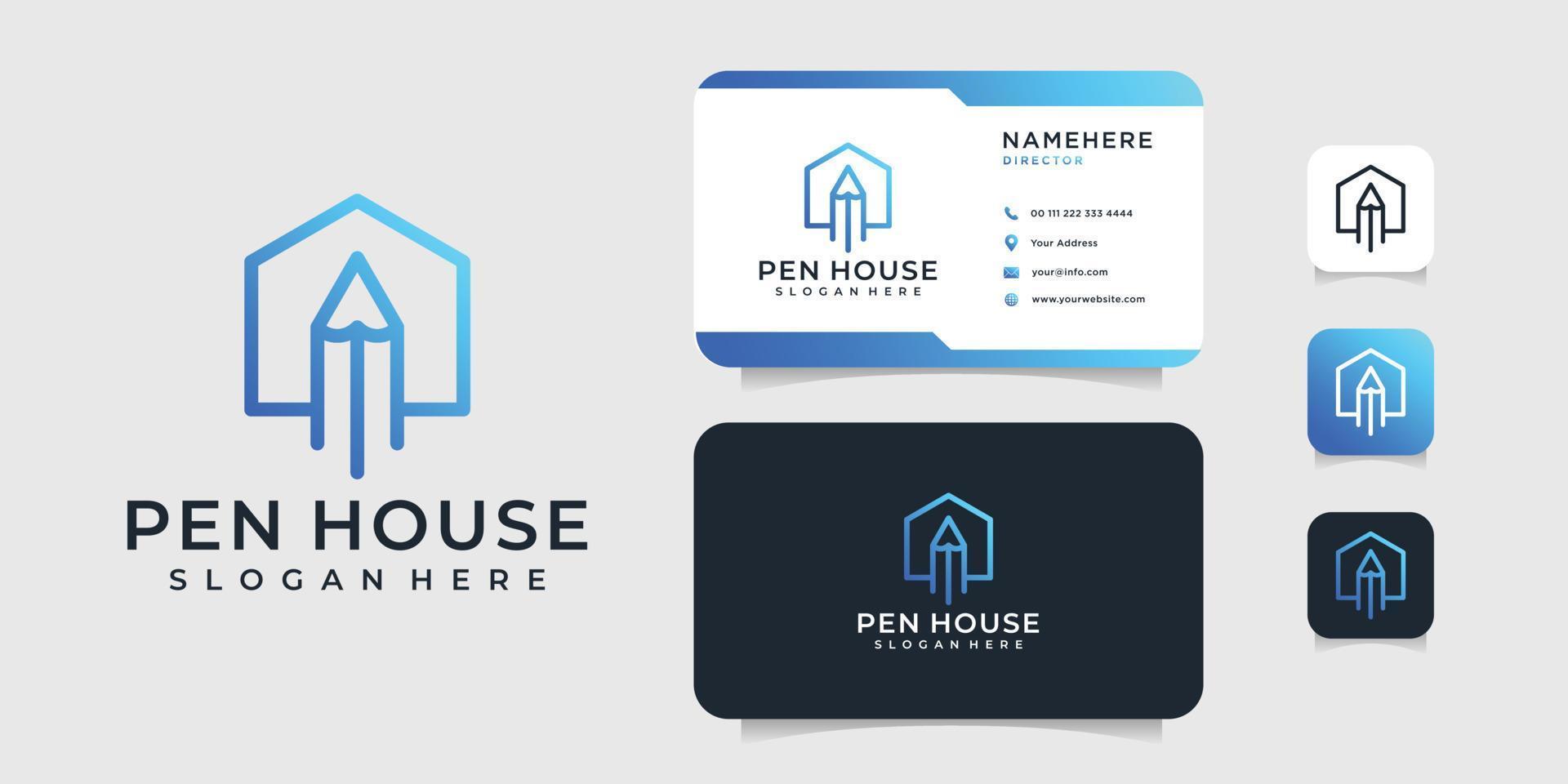 kreativ penna hus logotyp design med företag kort vektor uppsättning inspiration