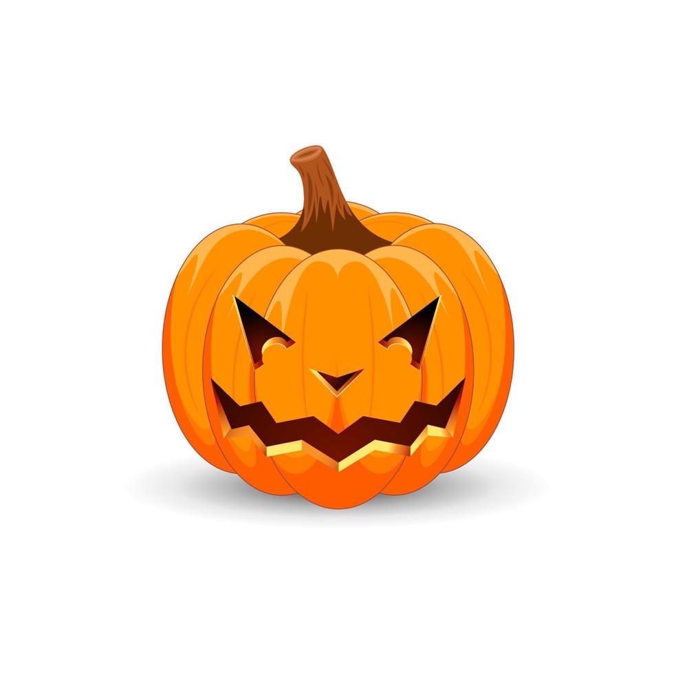 Halloween-Kürbis isoliert auf weißem Hintergrund. das Hauptsymbol des fröhlichen Halloween-Urlaubs. oranger gruseliger kürbis mit gruseligem lächeln feiertag halloween. vektor