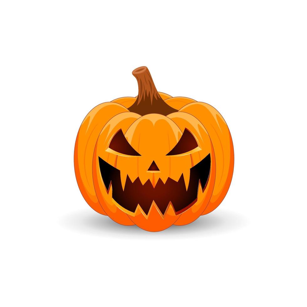Halloween-Kürbis isoliert auf weißem Hintergrund. das Hauptsymbol des fröhlichen Halloween-Urlaubs. oranger gruseliger kürbis mit gruseligem lächeln feiertag halloween. vektor