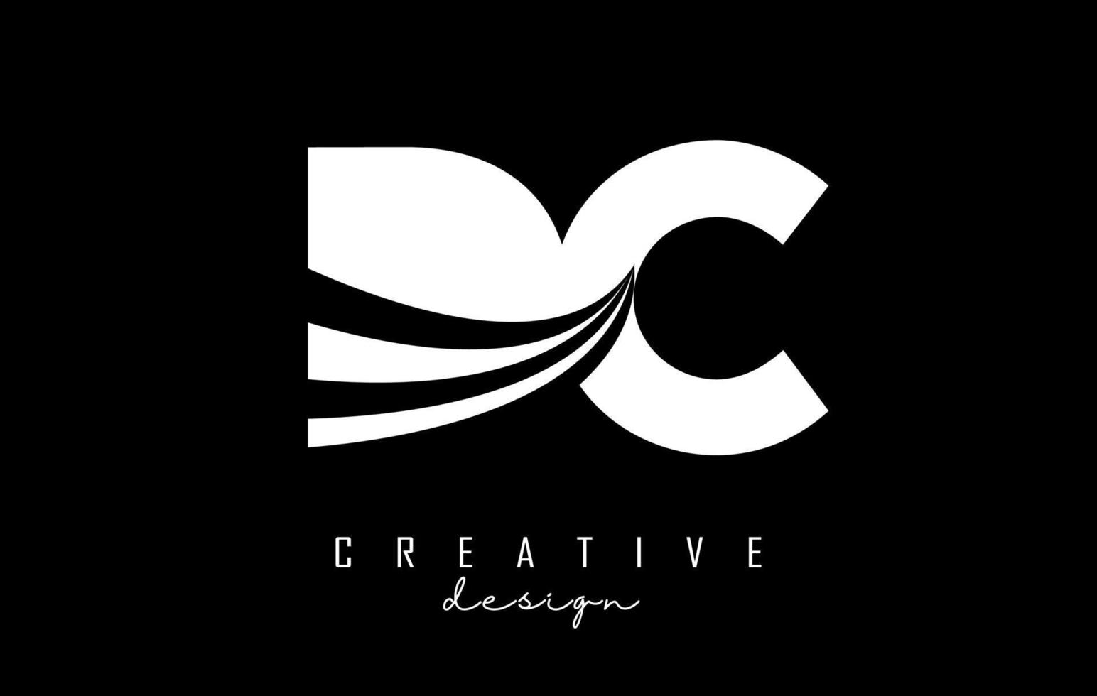 kreativ vit brev dc d c logotyp med ledande rader och väg begrepp design. brev med geometrisk design. vektor