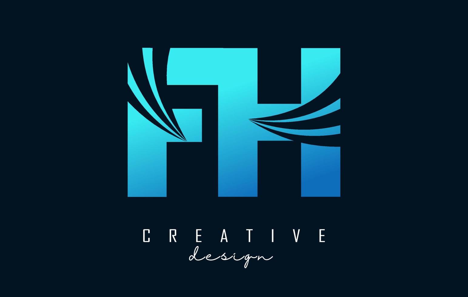 kreative blaue buchstaben fh fh-logo mit führenden linien und straßenkonzeptdesign. Buchstaben mit geometrischem Design. vektor