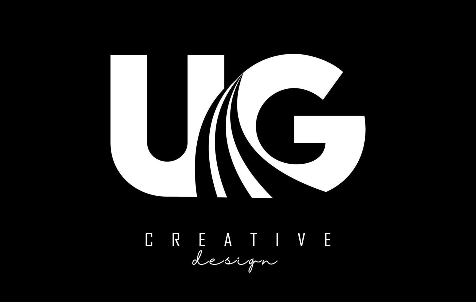 kreative weiße buchstaben ug ug logo mit führenden linien und straßenkonzeptdesign. Buchstaben mit geometrischem Design. vektor