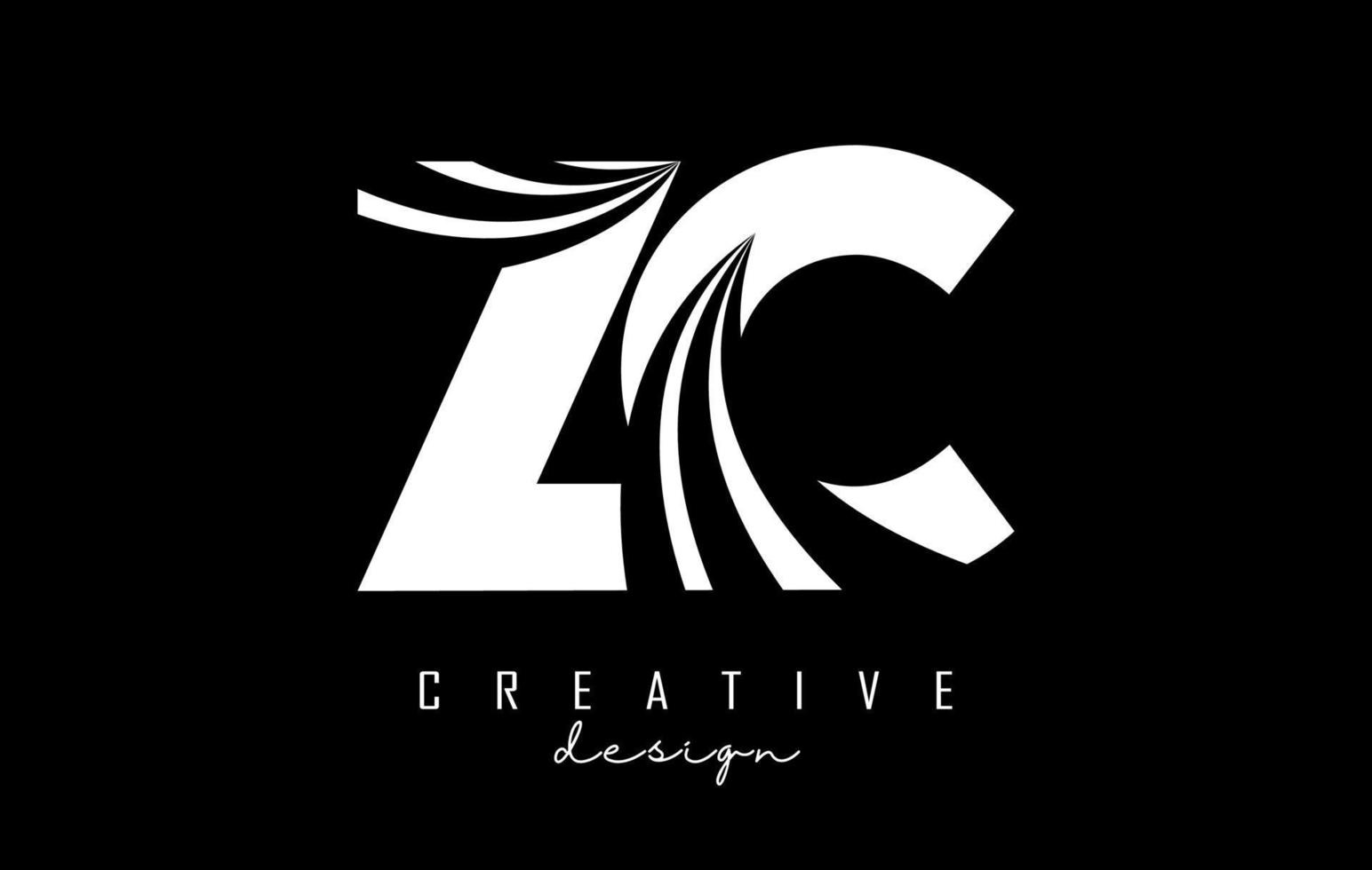 kreative weiße buchstaben zc zc-logo mit führenden linien und straßenkonzeptdesign. Buchstaben mit geometrischem Design. vektor