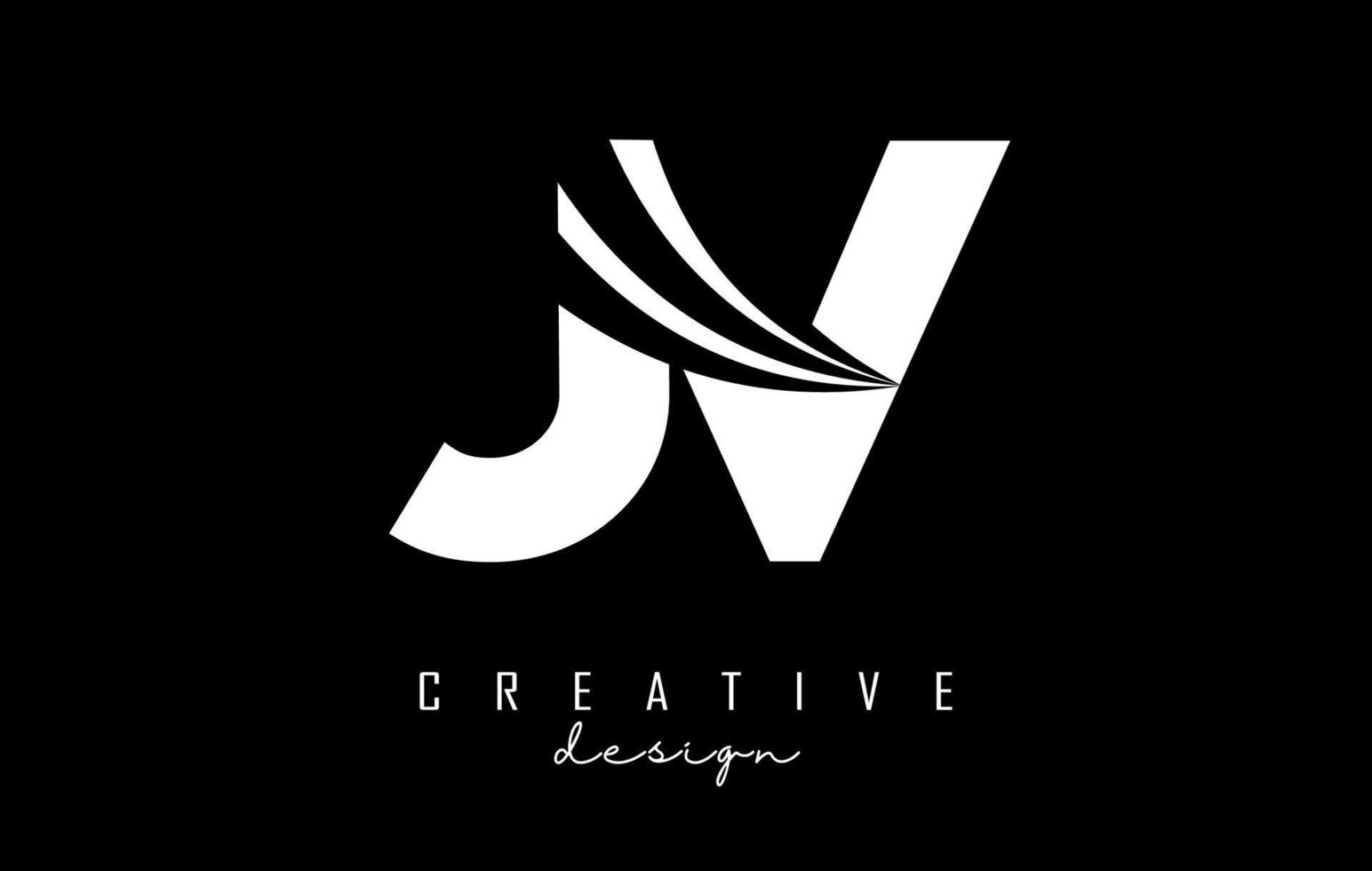 kreative weiße buchstaben jv jv-logo mit führenden linien und straßenkonzeptdesign. Buchstaben mit geometrischem Design. vektor