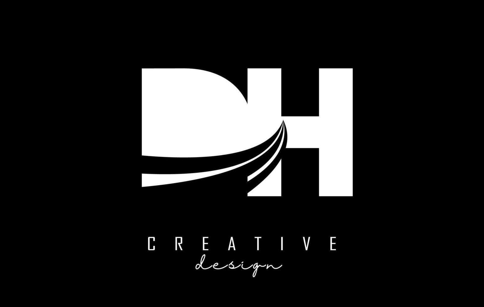 kreativ vit brev dh d h logotyp med ledande rader och väg begrepp design. brev med geometrisk design. vektor