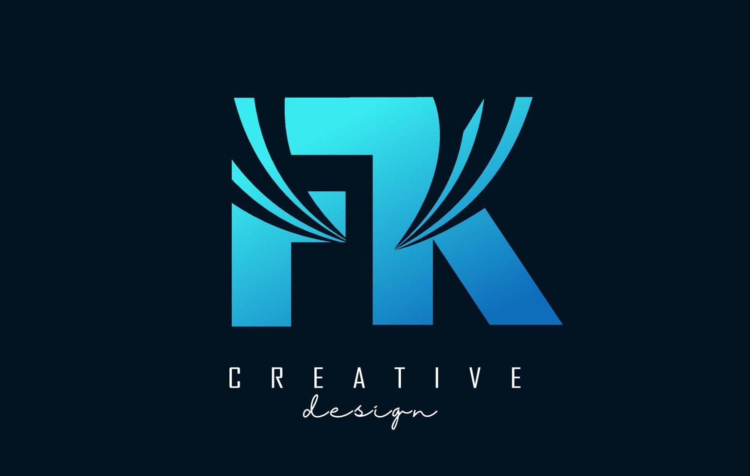 kreative blaue buchstaben fk fk-logo mit führenden linien und straßenkonzeptdesign. Buchstaben mit geometrischem Design. vektor