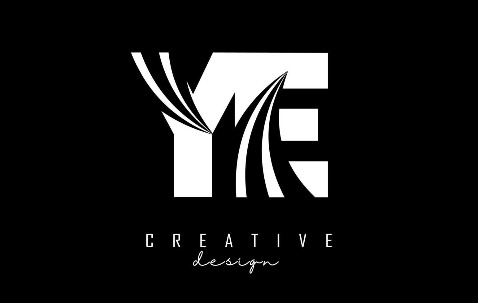 kreative weiße buchstaben ye ye logo mit führenden linien und straßenkonzeptdesign. Buchstaben mit geometrischem Design. vektor