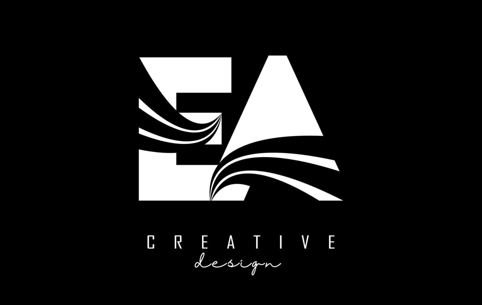 kreative weiße buchstaben ea ea-logo mit führenden linien und straßenkonzeptdesign. Buchstaben mit geometrischem Design. vektor