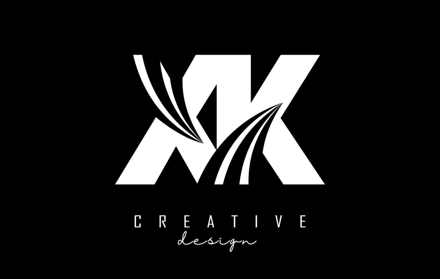 kreativ vit brev xk x k logotyp med ledande rader och väg begrepp design. brev med geometrisk design. vektor