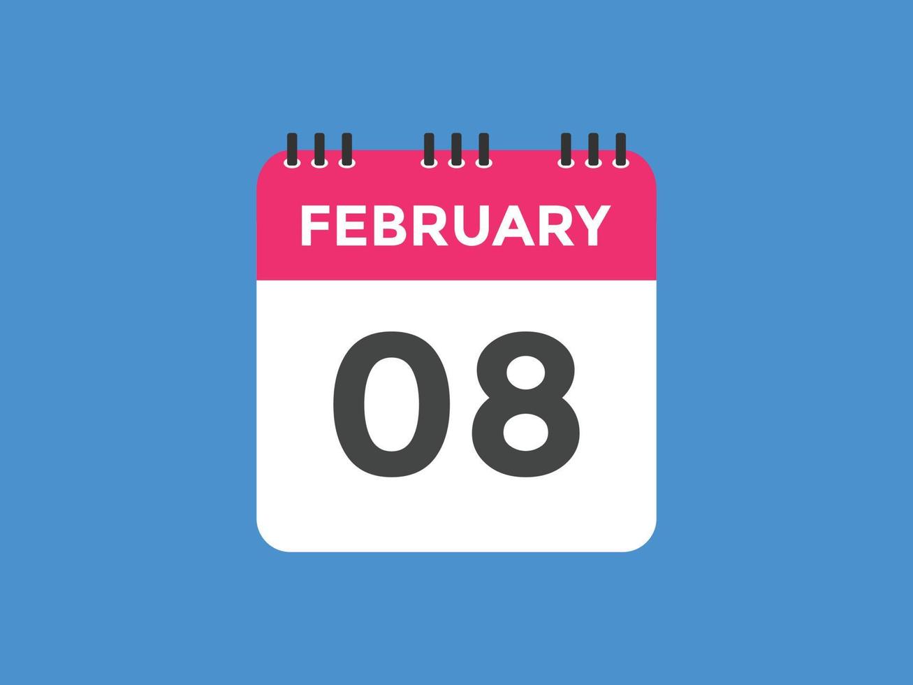 februari 8 kalender påminnelse. 8:e februari dagligen kalender ikon mall. kalender 8:e februari ikon design mall. vektor illustration