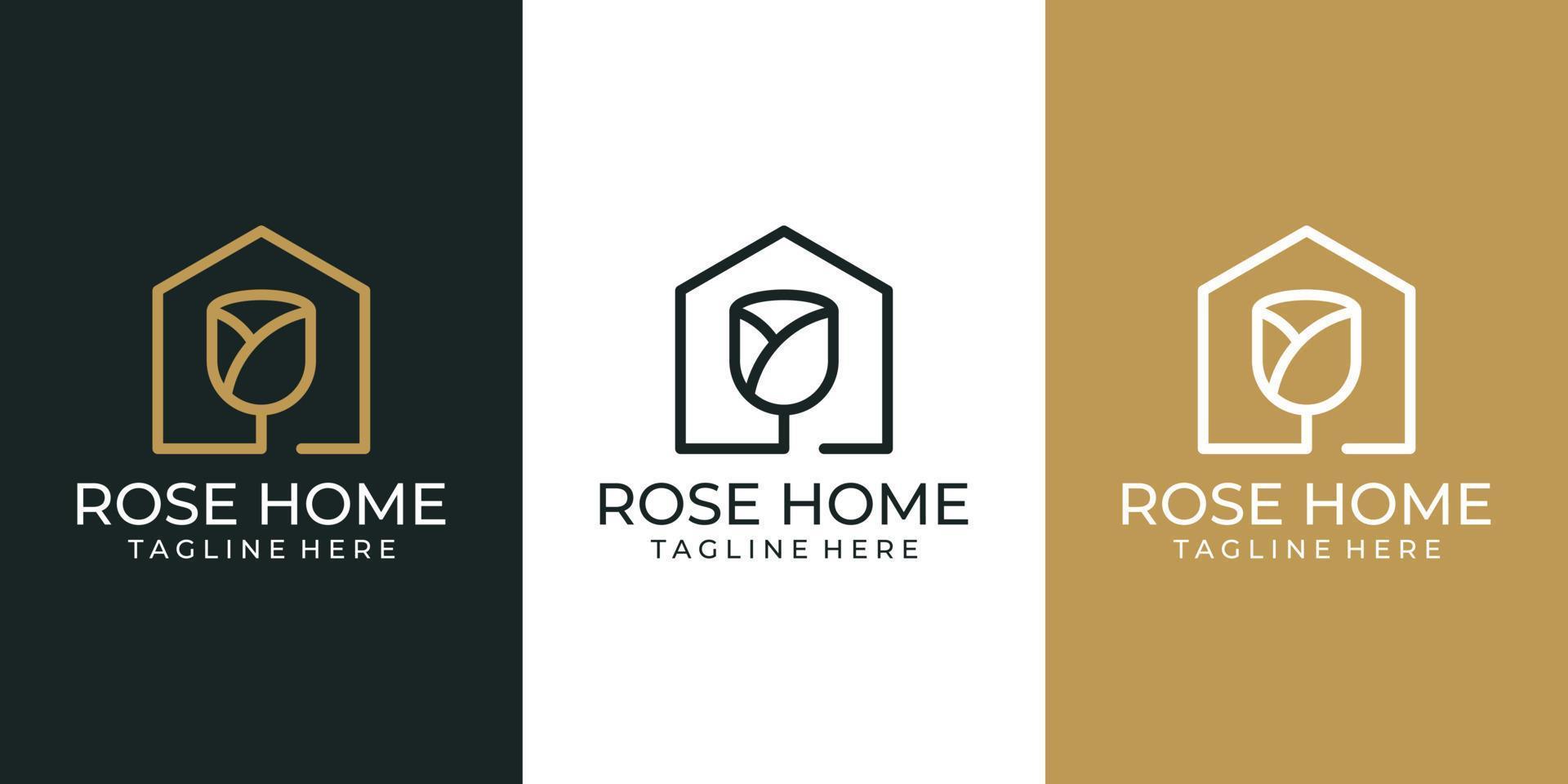 rose home logo design vektorsammlung. Das Logo kann für Symbol, Marke, Identität, Kreativ, Haus, Feminin, Minimal und Unternehmen verwendet werden vektor