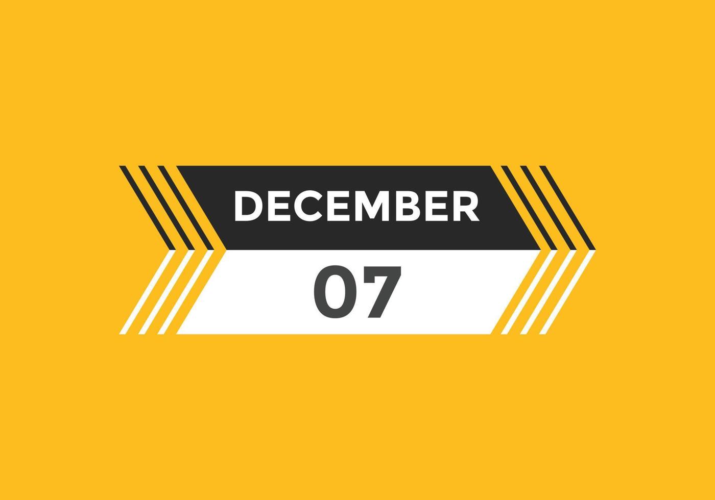 december 7 kalender påminnelse. 7:e december dagligen kalender ikon mall. kalender 7:e december ikon design mall. vektor illustration