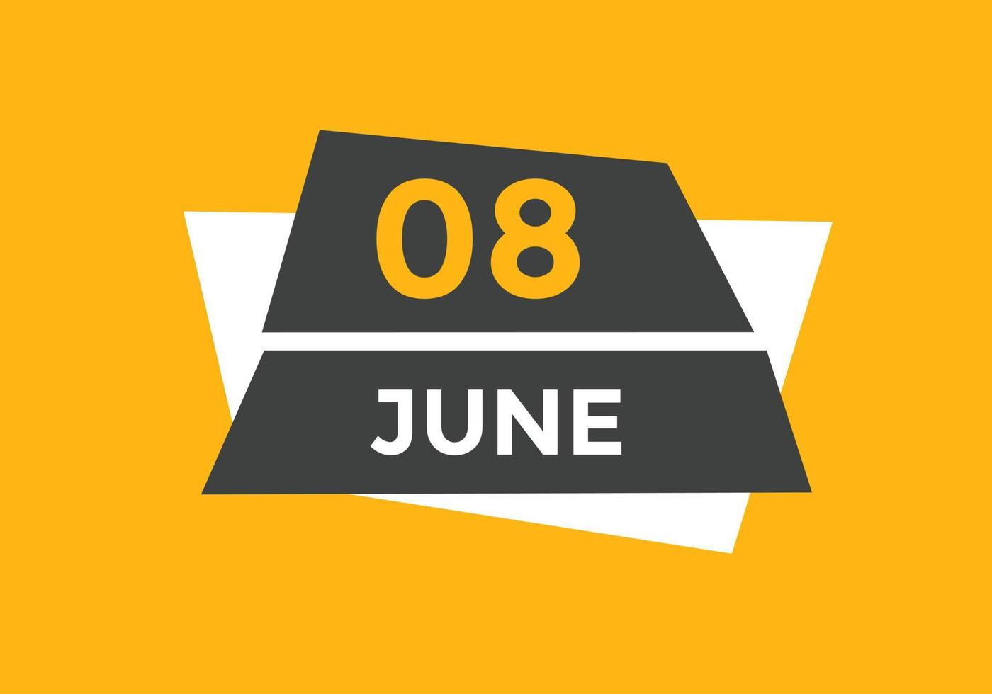 juni 8 kalender påminnelse. 8:e juni dagligen kalender ikon mall. kalender 8:e juni ikon design mall. vektor illustration