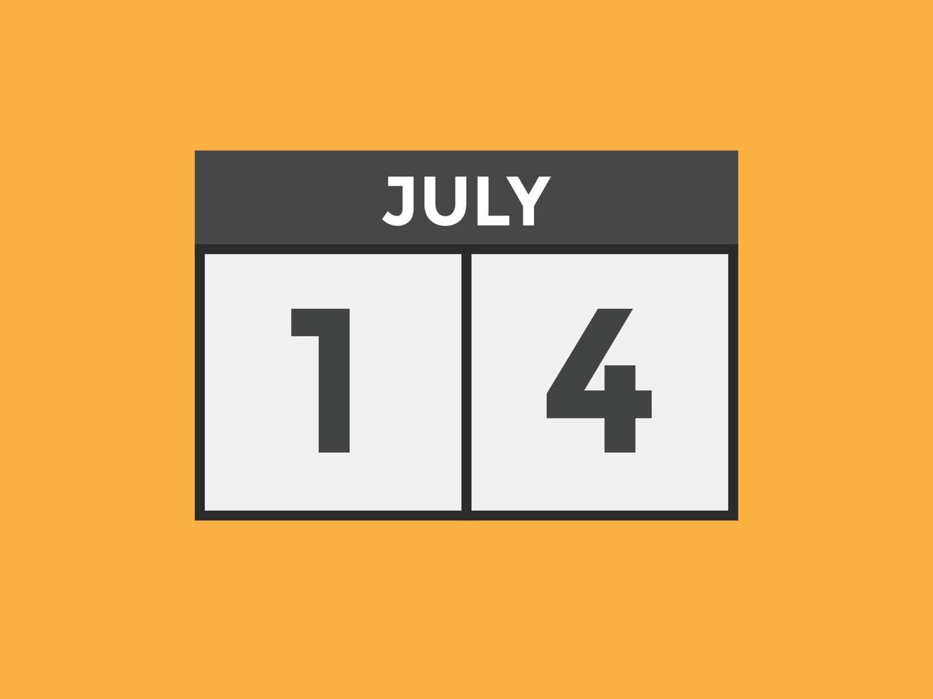 juli 14 kalender påminnelse. 14:e juli dagligen kalender ikon mall. kalender 14:e juli ikon design mall. vektor illustration