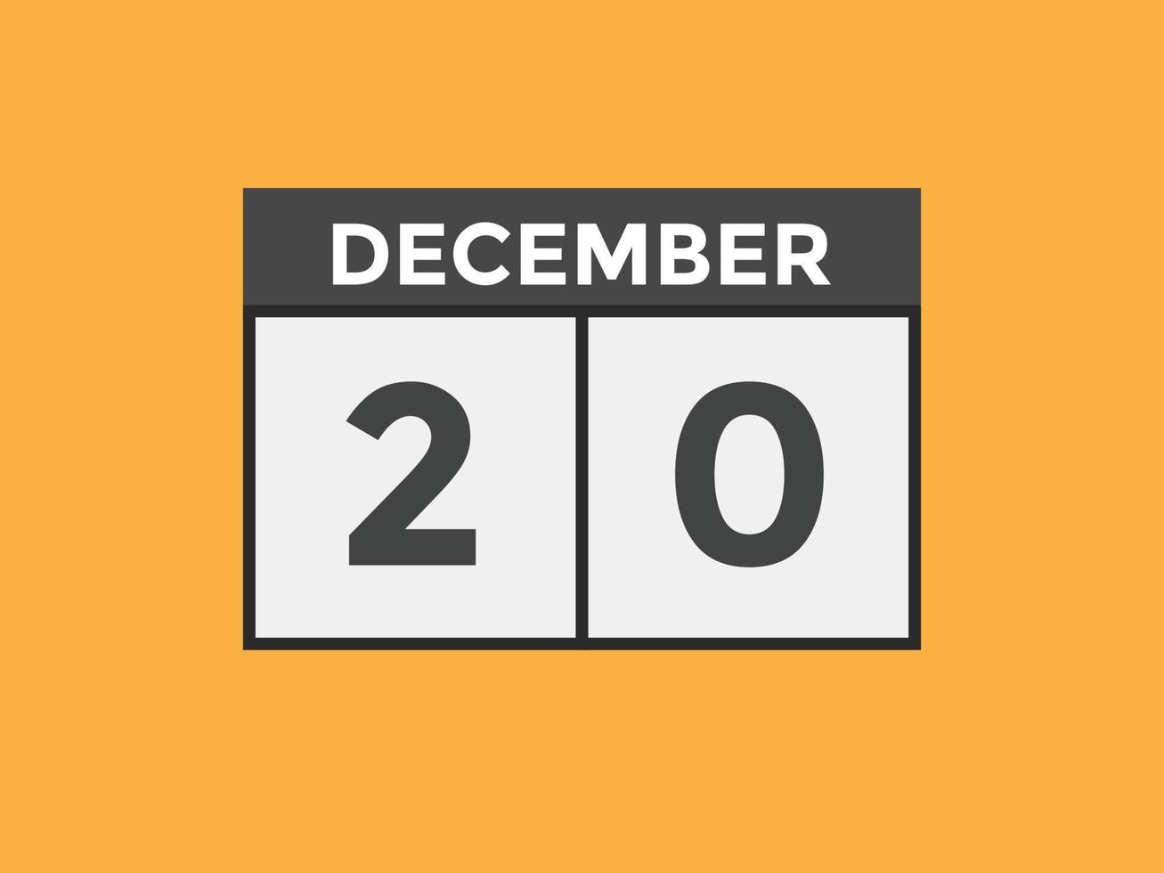 20. dezember kalendererinnerung. 20. dezember tägliche kalendersymbolvorlage. Kalender 20. Dezember Icon-Design-Vorlage. Vektor-Illustration vektor