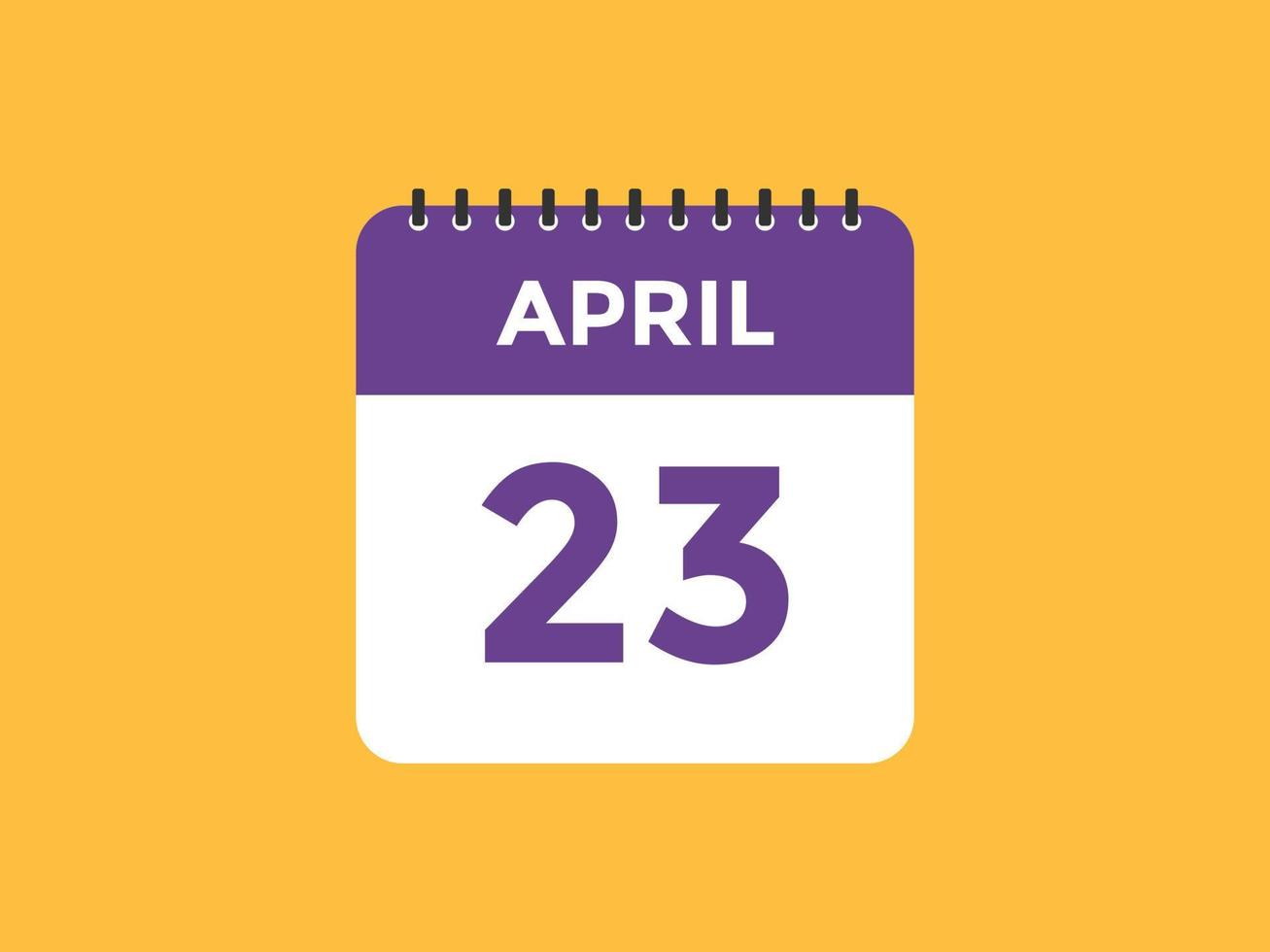 april 23 kalender påminnelse. 23: e april dagligen kalender ikon mall. kalender 23: e april ikon design mall. vektor illustration