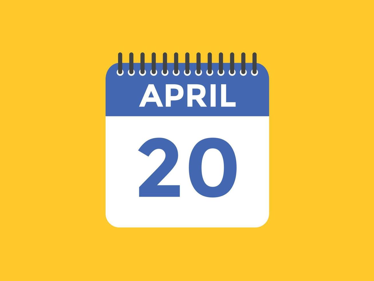 april 20 kalender påminnelse. 20:e april dagligen kalender ikon mall. kalender 20:e april ikon design mall. vektor illustration