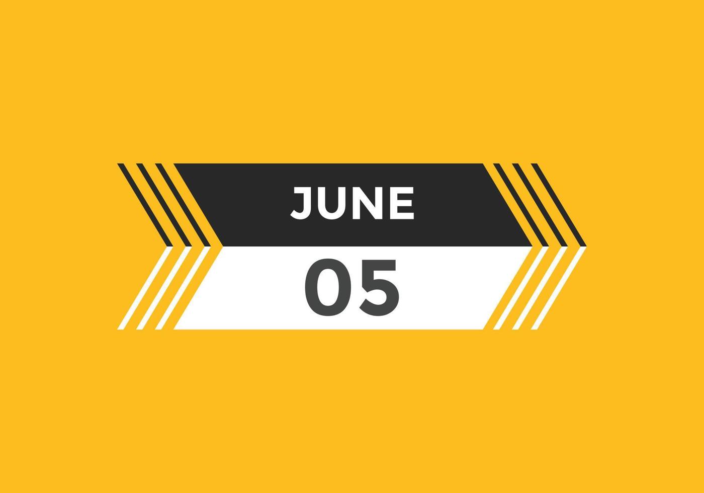 juni 5 kalender påminnelse. 5:e juni dagligen kalender ikon mall. kalender 5:e juni ikon design mall. vektor illustration