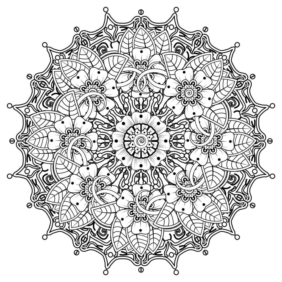 cirkulärt mönster i form av mandala för henna, mehndi, tatuering, dekoration. dekorativ prydnad i etnisk orientalisk stil. målarbok sida. vektor