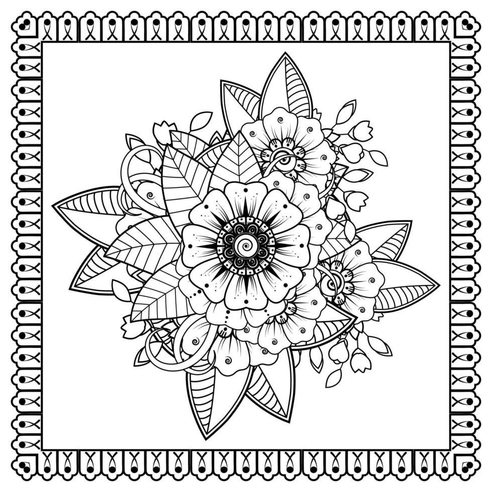 Blumenhintergrund mit Mehndi-Blume. dekorative Verzierung im ethnischen orientalischen Stil, Gekritzelverzierung, Umrisshandzeichnung. Malbuch Seite. vektor