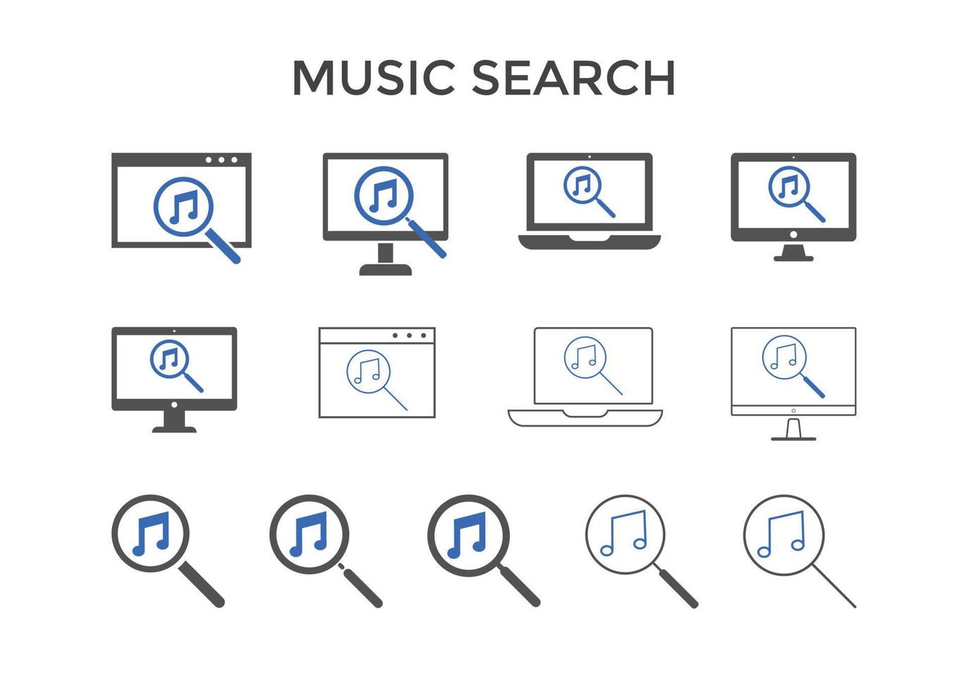 satz von musiksuchsymbolen vektor