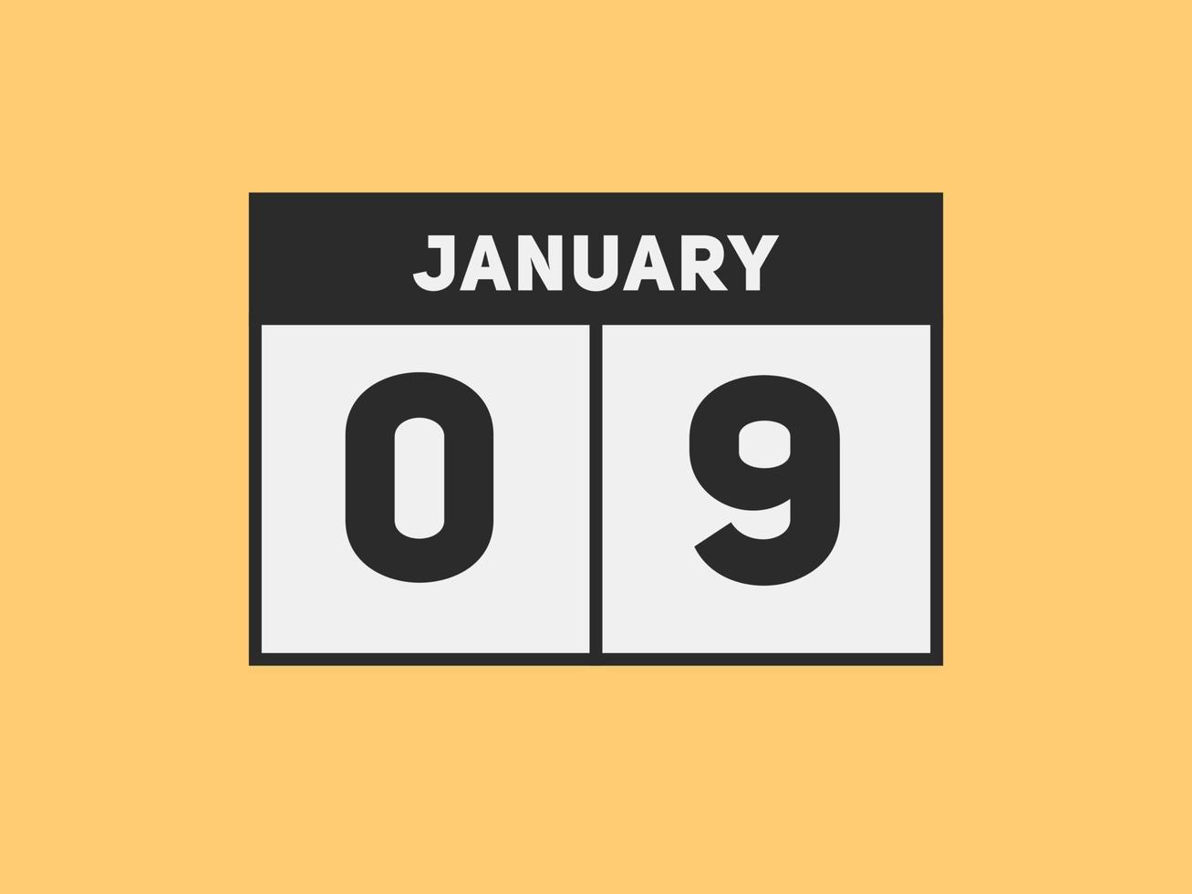 Kalendererinnerung am 9. januar. 9. januar tägliche kalendersymbolvorlage. Kalender 9. Januar Icon-Design-Vorlage. Vektor-Illustration vektor