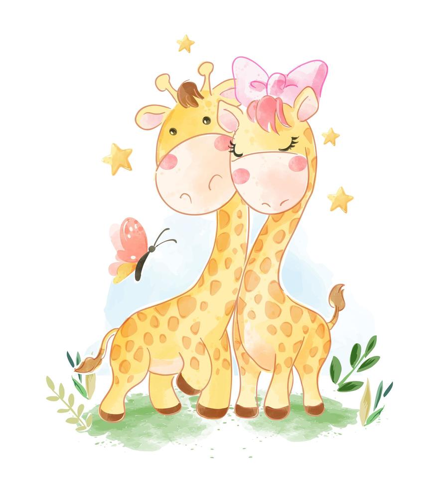 Cartoon Giraffe Paar und Schmetterling vektor