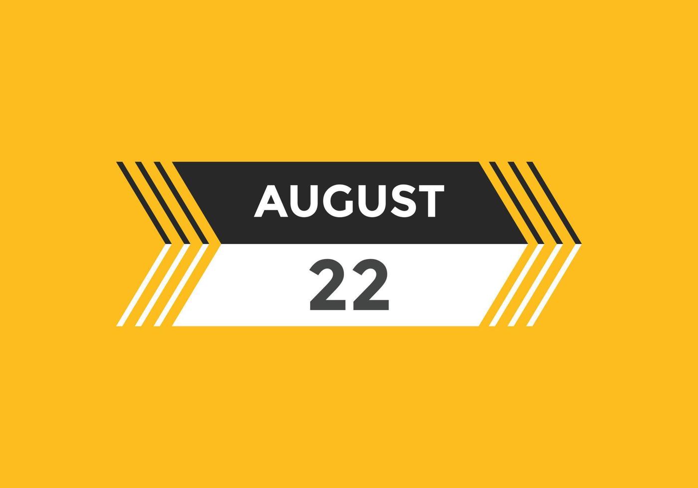 augusti 22 kalender påminnelse. 22: e augusti dagligen kalender ikon mall. kalender 22: e augusti ikon design mall. vektor illustration