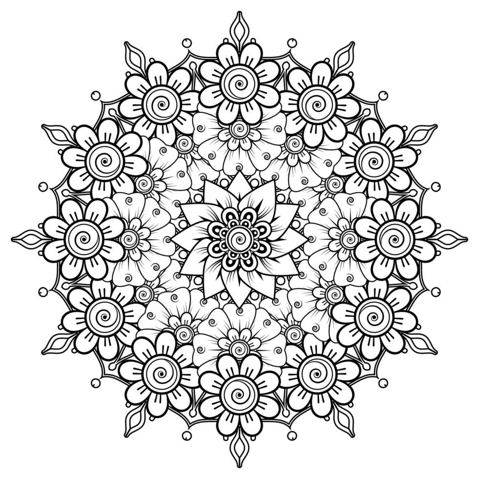 kreisförmiges Muster in Form von Mandala für Henna, Mehndi, Tätowierung, Dekoration. dekoratives Ornament im ethnisch-orientalischen Stil. Malbuchseite. vektor