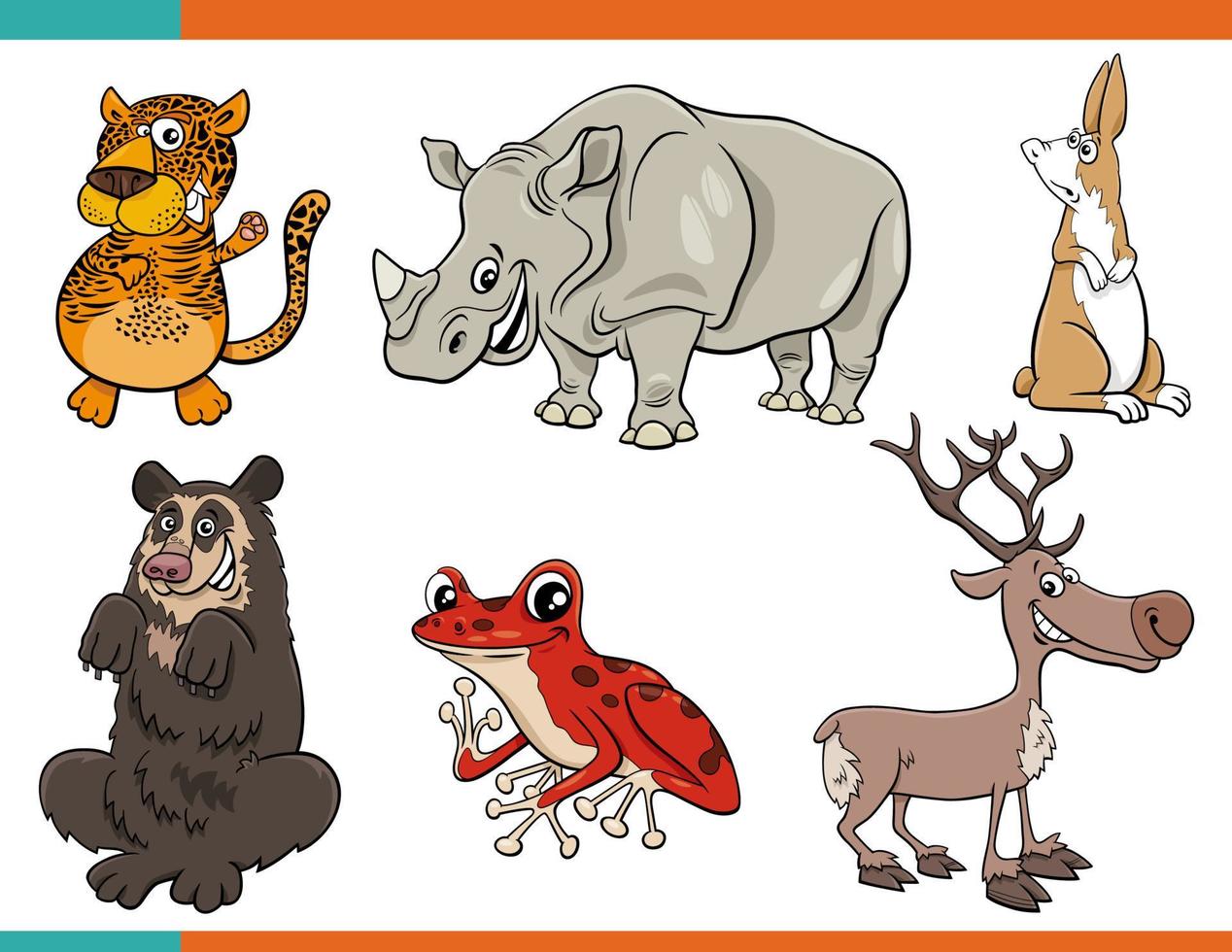 tecknade roliga vilda djur komiska teckenuppsättningar vektor