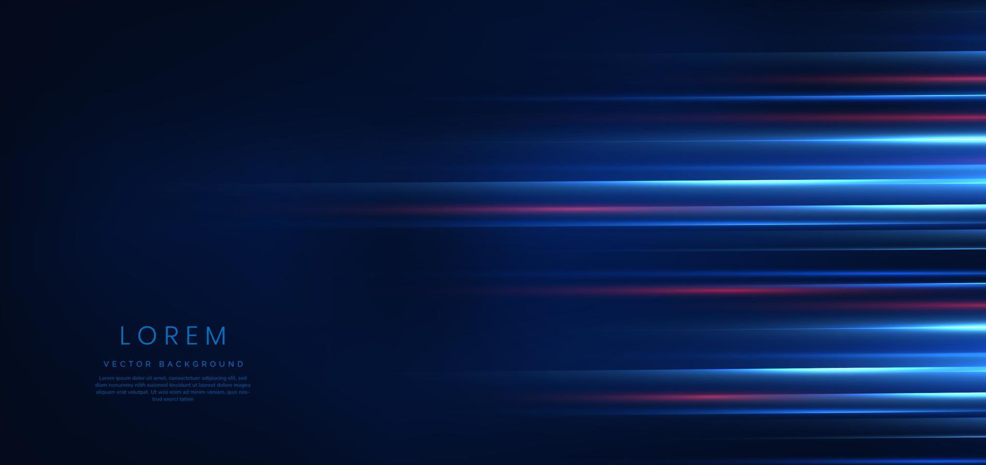 abstrakte technologie futuristisch leuchtende blaue und rote lichtlinien mit geschwindigkeitsbewegungsunschärfeeffekt auf dunkelblauem hintergrund. vektor