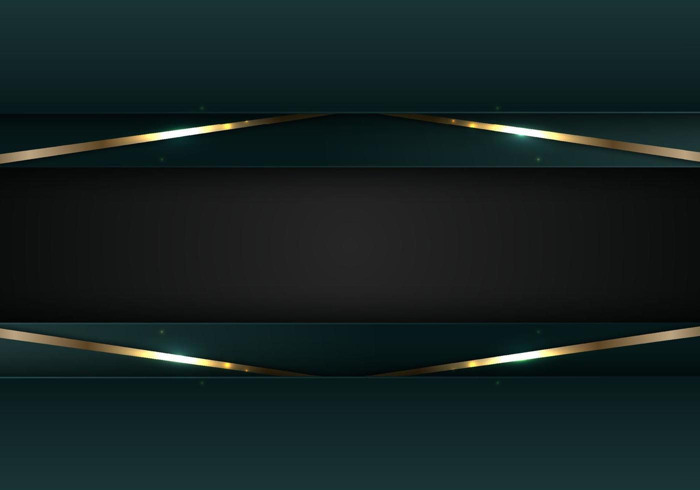 baner webb elegant 3d abstrakt grön Ränder former med belysning skinande gyllene diagonal rader på svart bakgrund mall lyx stil vektor